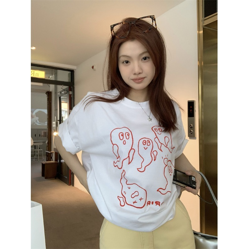 韓系上衣新款設計感印花字母小眾寬鬆短袖t恤上衣