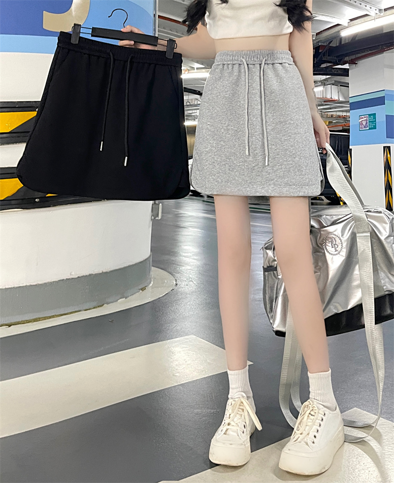 702#-實拍夏季新款寬鬆休閒顯瘦A字百搭抽繩短裙女