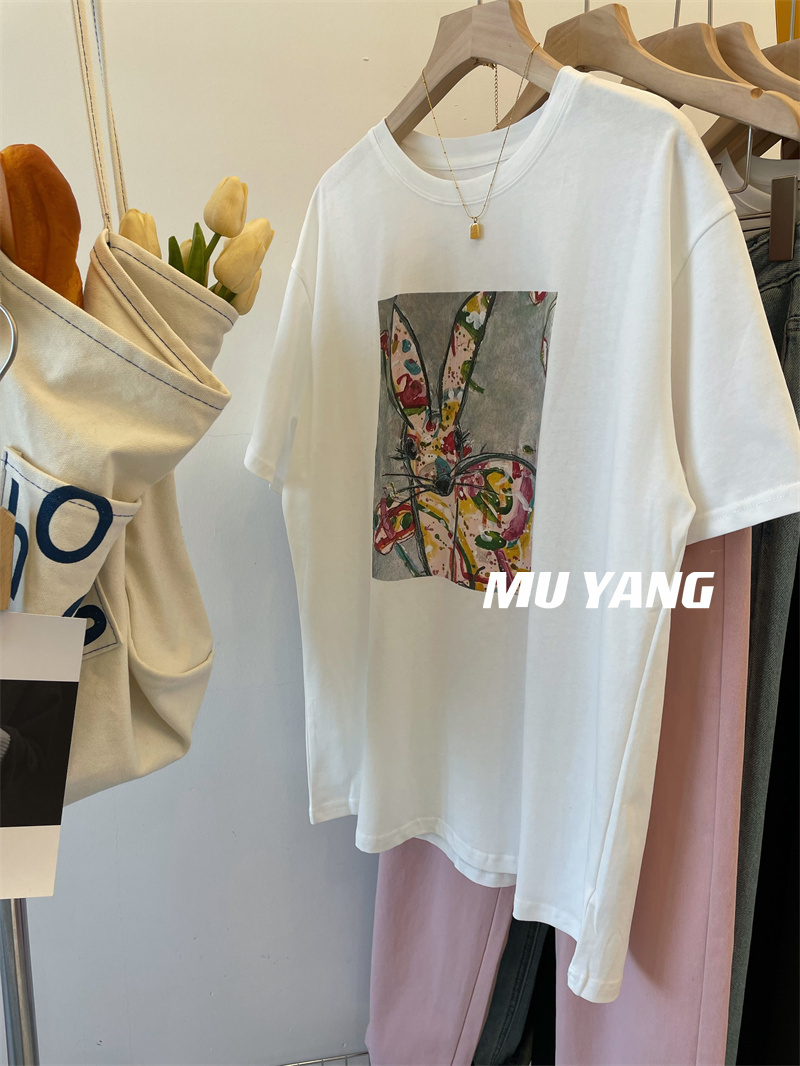 Official photo Heavy/combed cotton Back collar Seamed S-XXXL Summer short-sleeved T-shirt for women