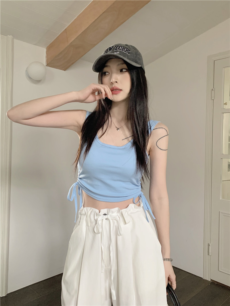 已出貨 羅紋 吊帶背心女內搭春季設計感抽繩短款