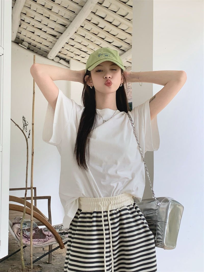 Real shot Summer simple round neck basic flying sleeves versatile short-sleeved T-shirt tops for women