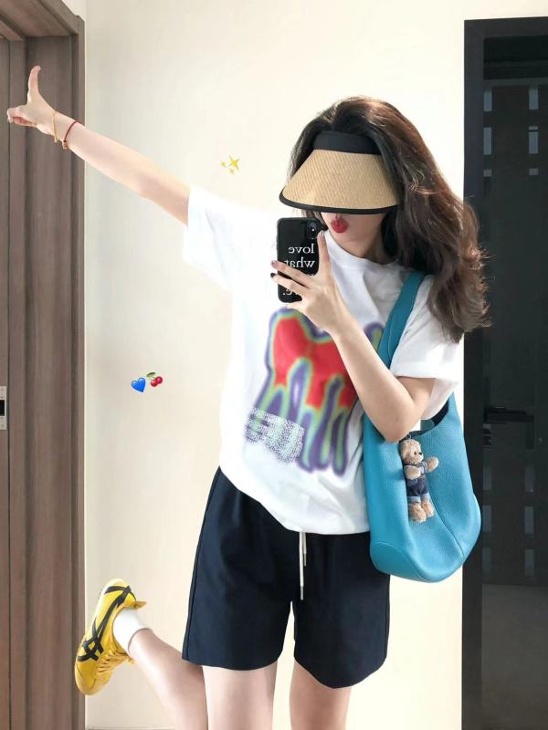 高質量純棉220克精梳緊密手感好直播品質前印花短袖t恤女