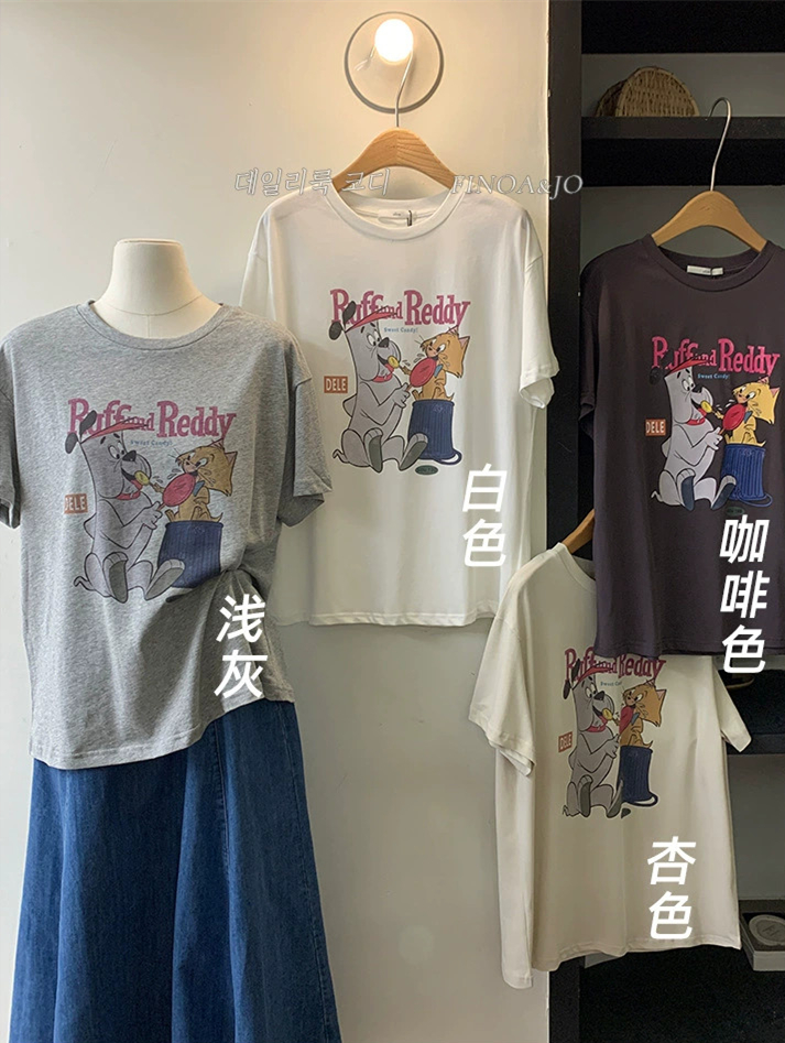 官圖 重磅/精梳純棉 後包領 有縫邊 S-XXXL 夏裝短袖T恤女