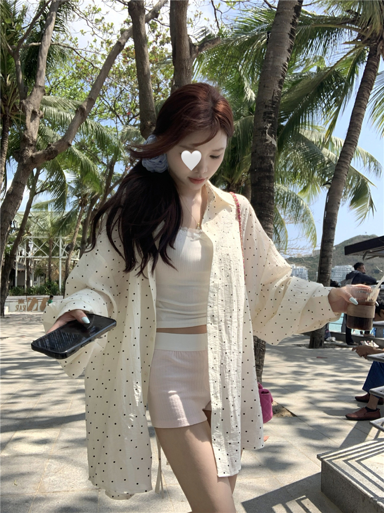 Actual shot ~ plus size women's 2024 early spring new style design back slit polka dot shirt long-sleeved top
