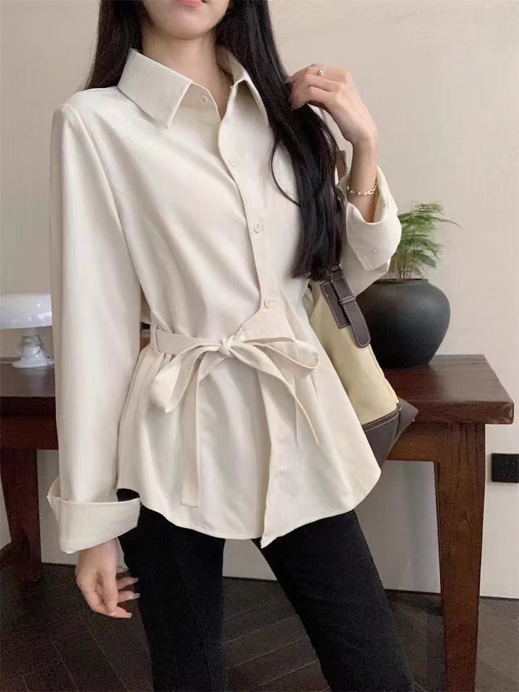 系帶襯衫女新款2024年新款寬鬆設計感小眾垂感襯衫