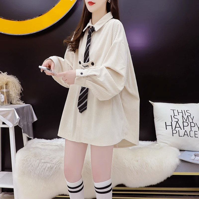 送領帶 質量春秋薄款韓版中長款POLO領高級感襯衫女外套