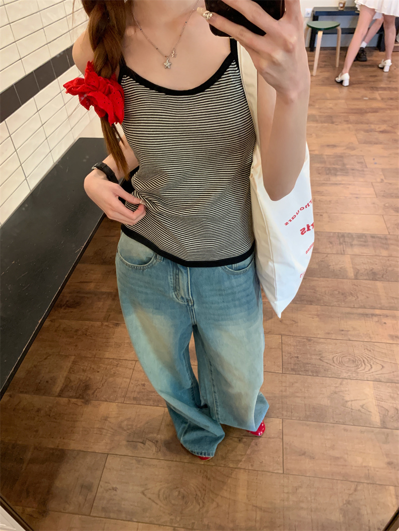 實拍~條紋吊帶背心女夏季海邊度假性感辣妹美背內搭上衣