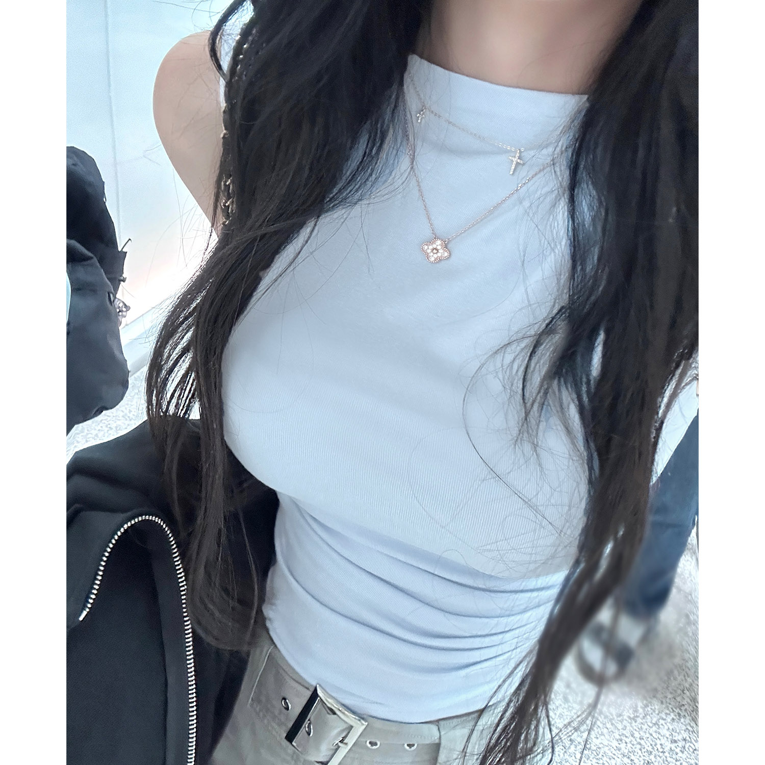 修身無袖上衣女夏季薄款半高領小背心工字吊帶女2024