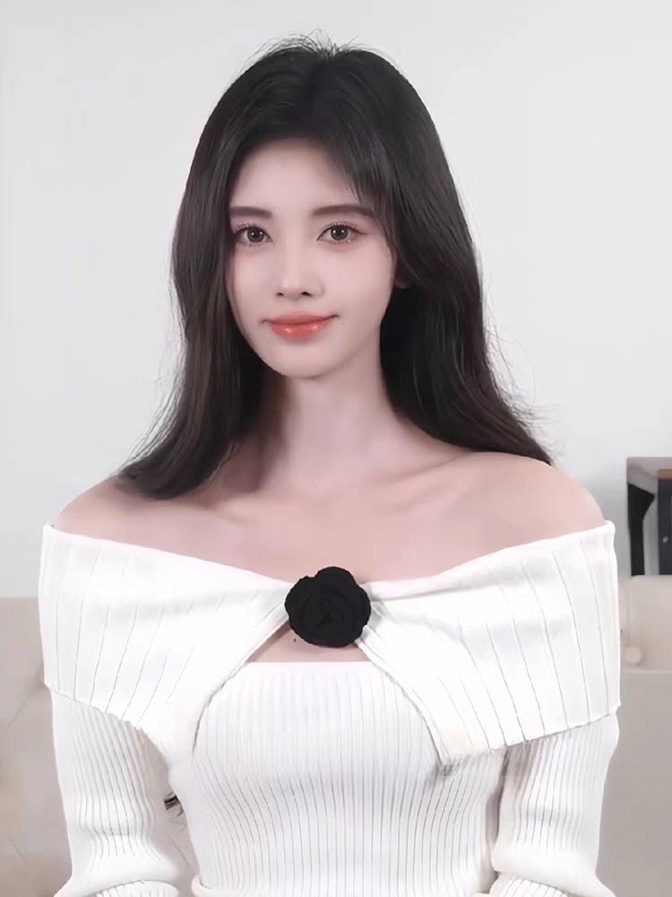 鞠婧禕明星同款2024春季白色一字領露肩花朵針織抹胸上衣兩件套女