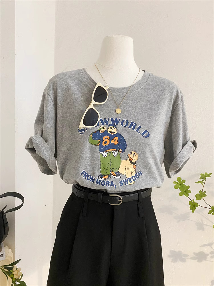 官圖 重磅/精梳純棉 後包領 有縫邊 S-XXXL 夏裝短袖T恤女