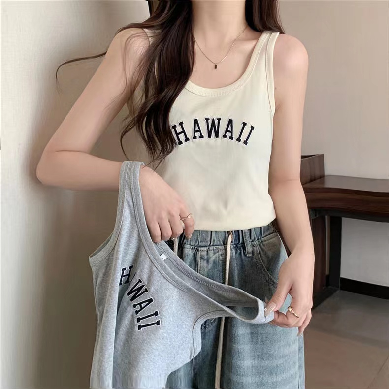 實拍 2024新款夏季純棉羅紋辣妹刺繡短款小吊帶背心女上衣