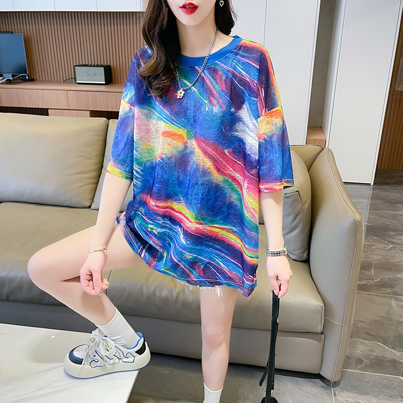實拍 納米絲新款百搭印花短袖T恤女夏季設計感韓版寬鬆上衣潮