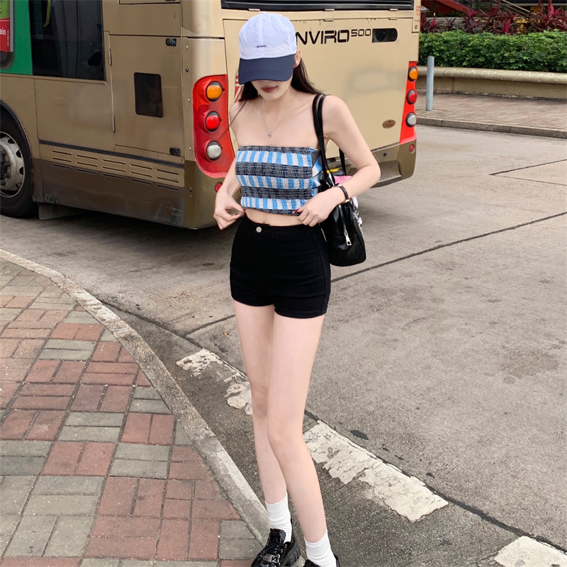 實拍~2024年新款黑色高彈BM性感辣妹韓版ins牛仔短褲女緊身熱褲子