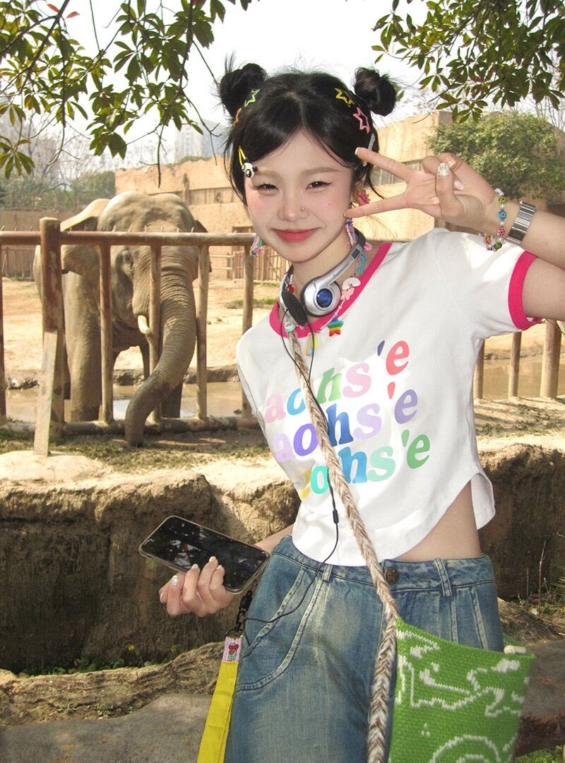 甜辣純欲修身不規則正肩短袖t恤女夏ins小眾獨特别致顯瘦短款上衣