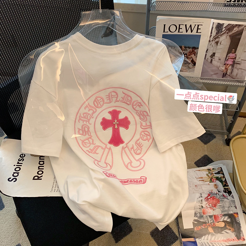 純棉後包條200克精梳緊密 新款短袖t恤女字母刺繡 天貓質量