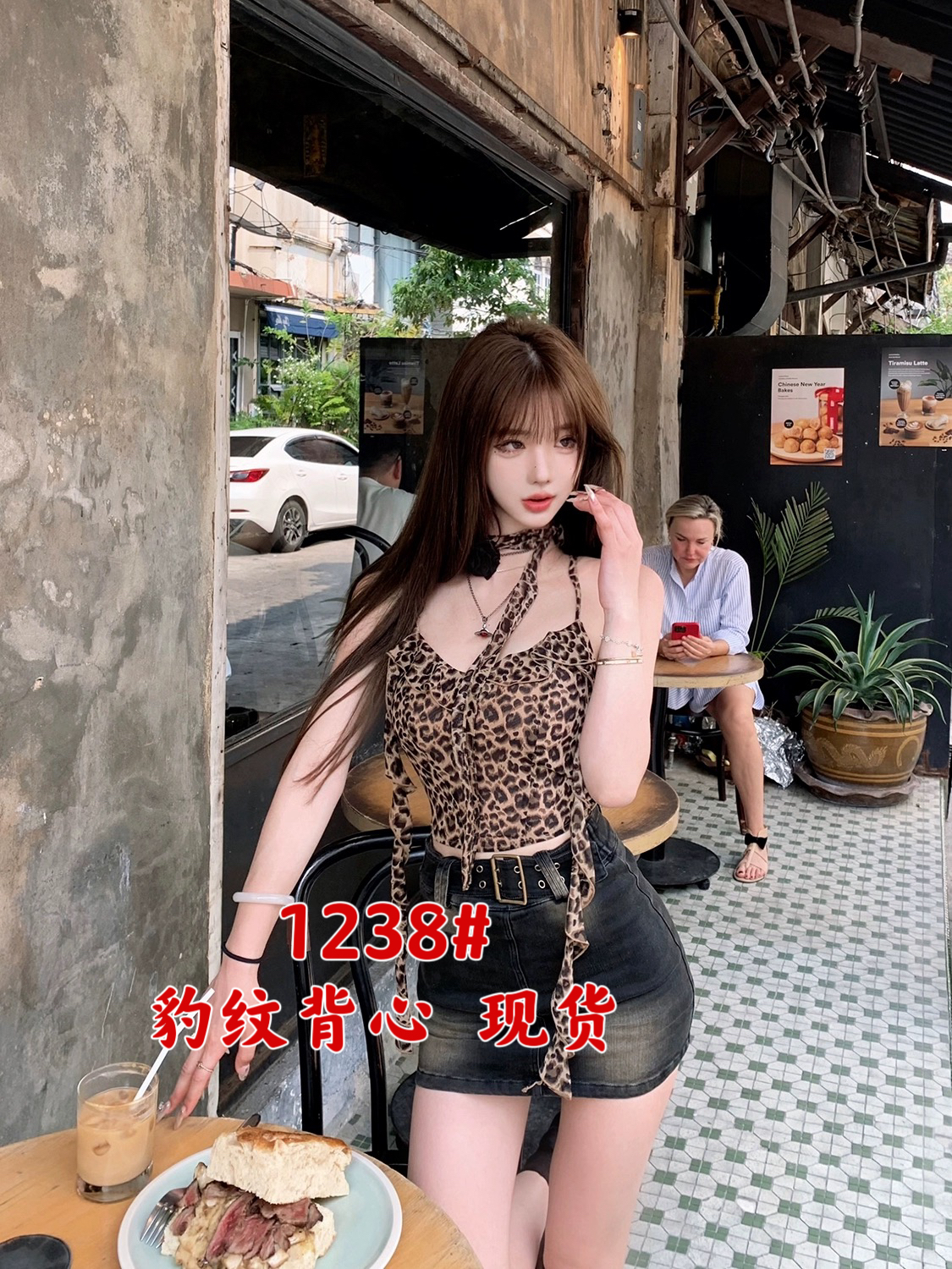 JMSHOP 野蠻姐姐 豹紋背心吊帶女春夏設計感辣妹純欲無袖上衣飄帶