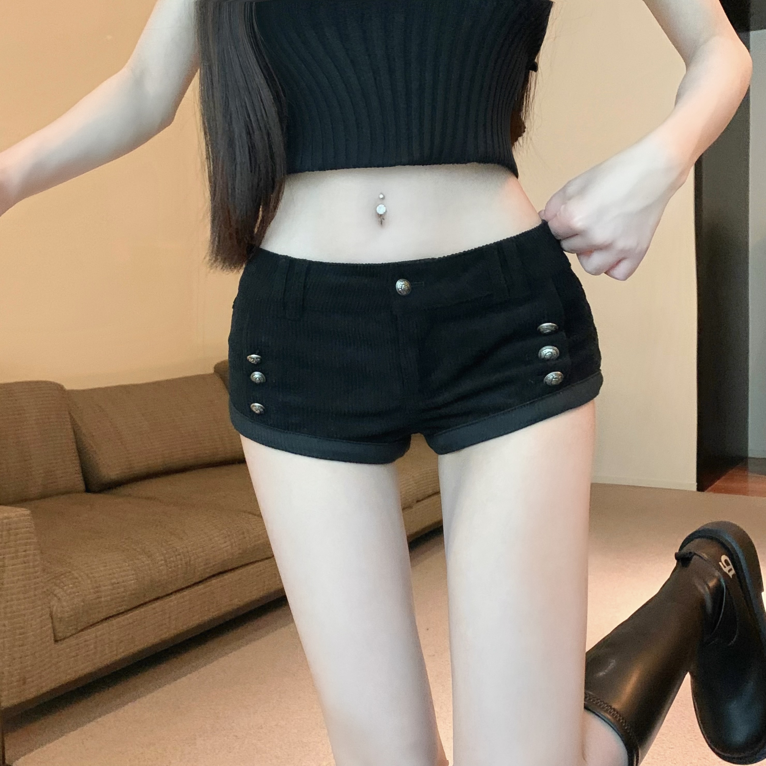 實拍~辣妹性感坑條彈力低腰超短褲女外穿包臀短褲熱褲
