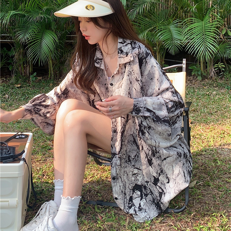 四面彈 | 扎染 國風設計感襯衣女扎染寬鬆顯瘦長袖薄款襯衫水墨畫