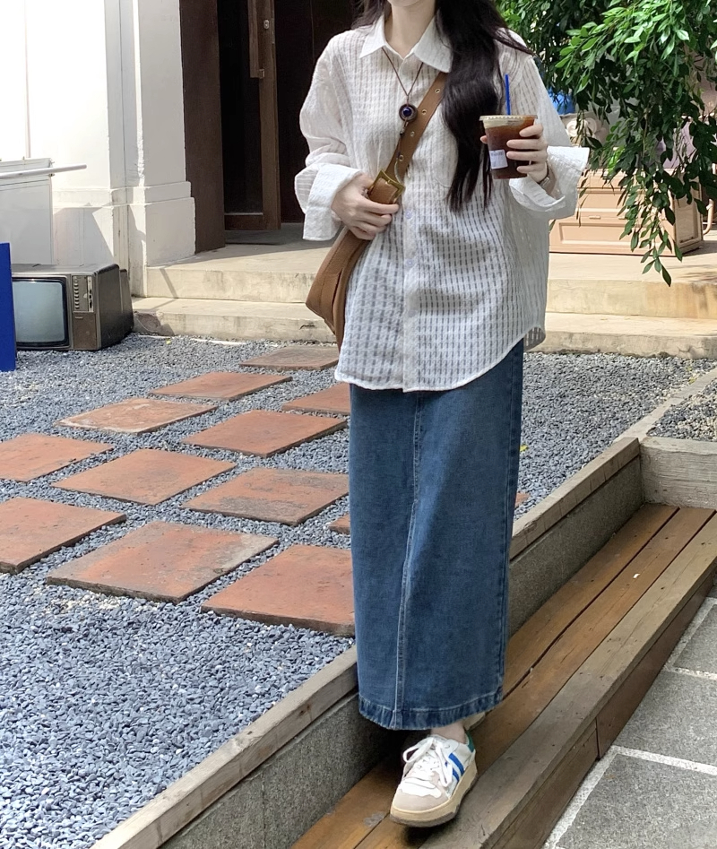 原版2024新款設計感白色薄款襯衫女中長款開衫外套大碼單衣