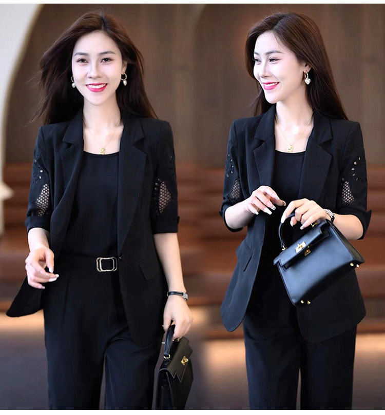 職業西裝三件套女新款時尚夏季顯瘦洋氣質哈倫褲套裝薄