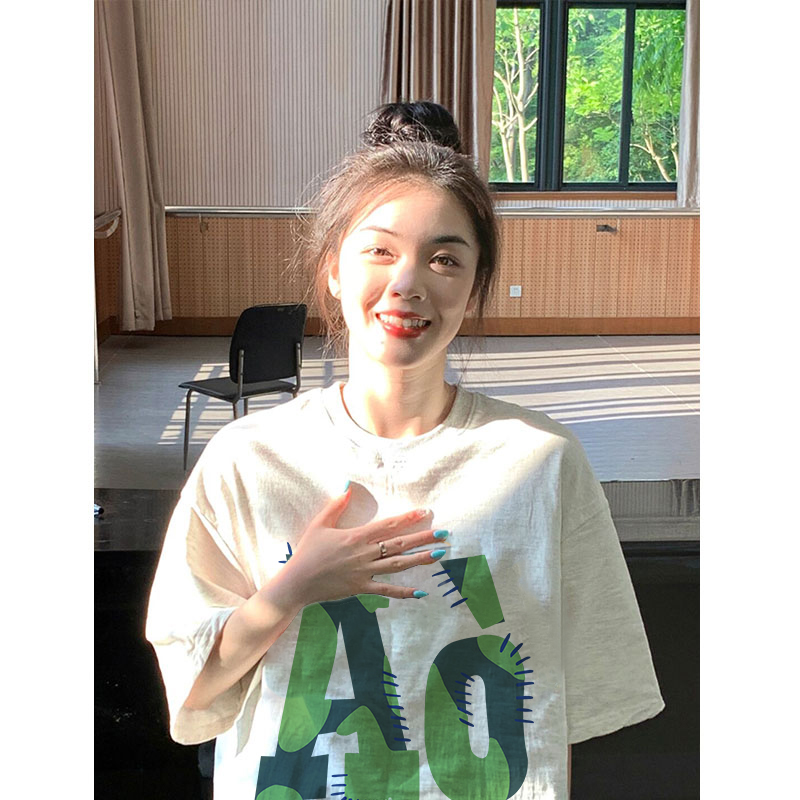 官圖200克/精梳純棉後包領有縫邊S-XXXL夏裝短袖T恤女
