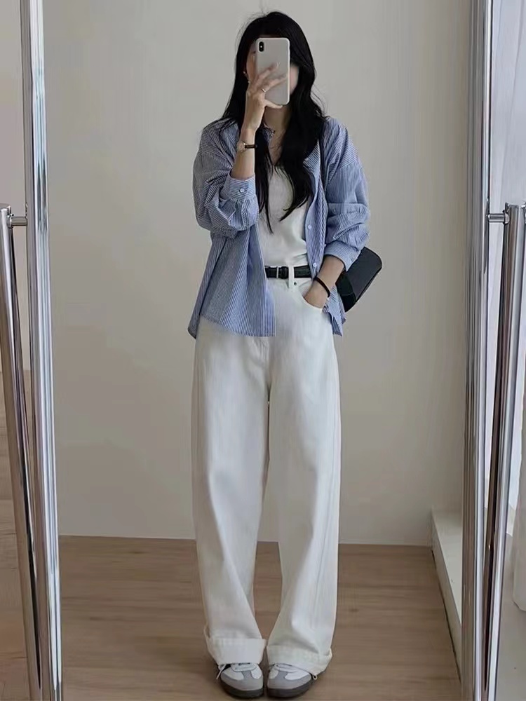獨特别致條紋襯衫女早春2024新款設計感小眾襯衣寬鬆百搭休閒上衣
