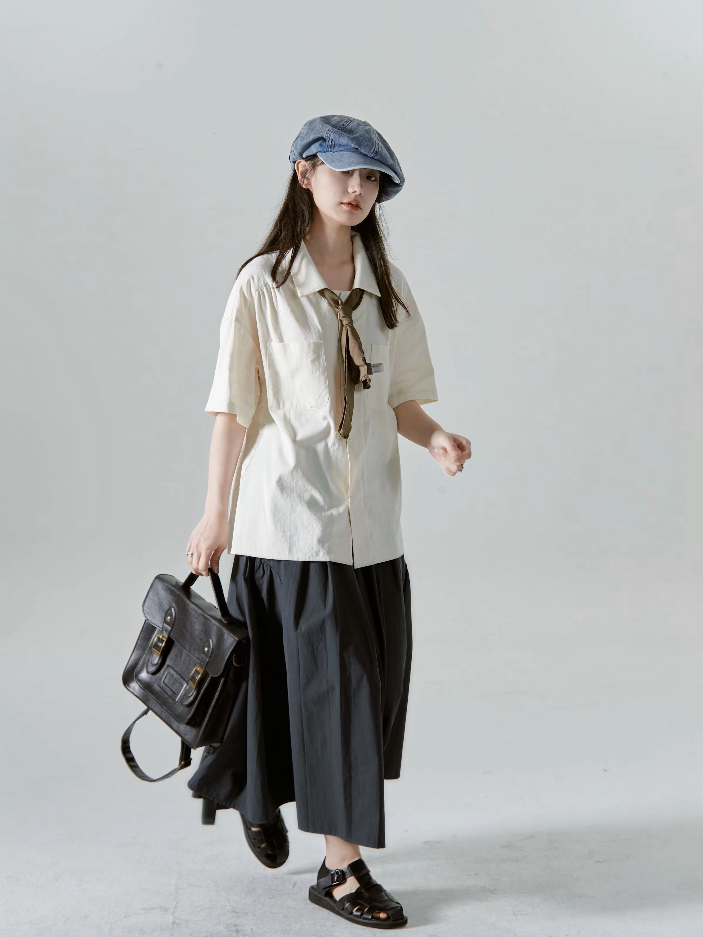原版做工 復古日系短袖襯衫女夏季寬鬆ins設計感小眾休閒學院風