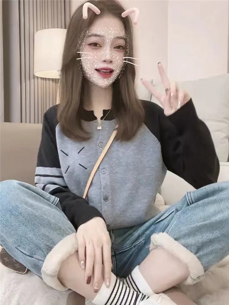高級感法式小眾撞色針織開衫上衣女冬季新款設計感洋氣外穿毛衣女