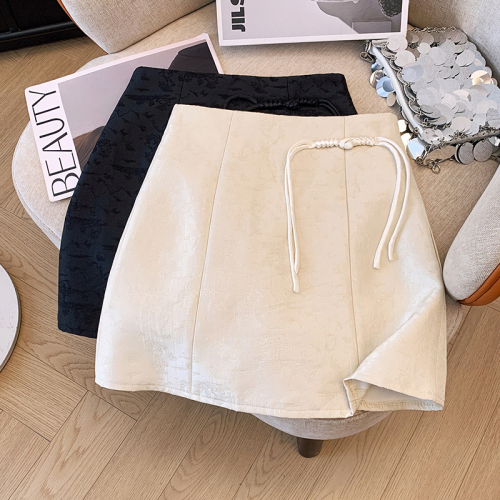 Actual shot of 2024 summer new Chinese style high-waisted A-line skirt fashionable design jacquard slimming versatile short skirt