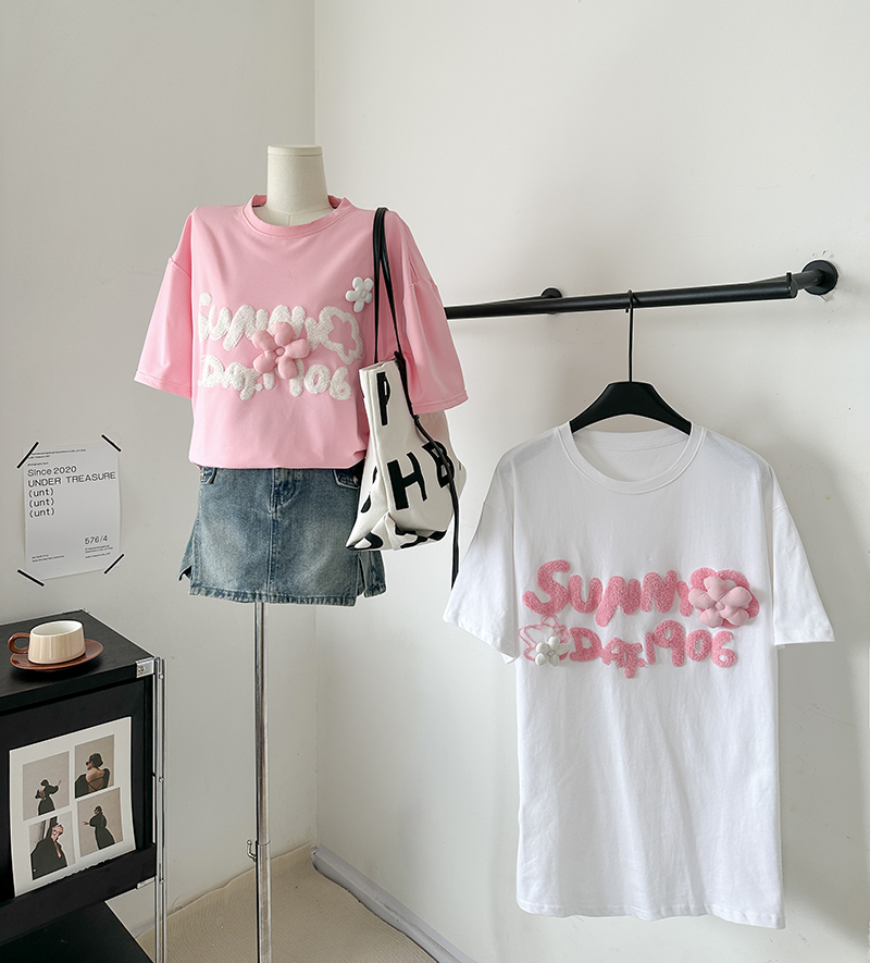 實拍斜紋包領夏季新款設計感寬鬆短袖t恤女潮