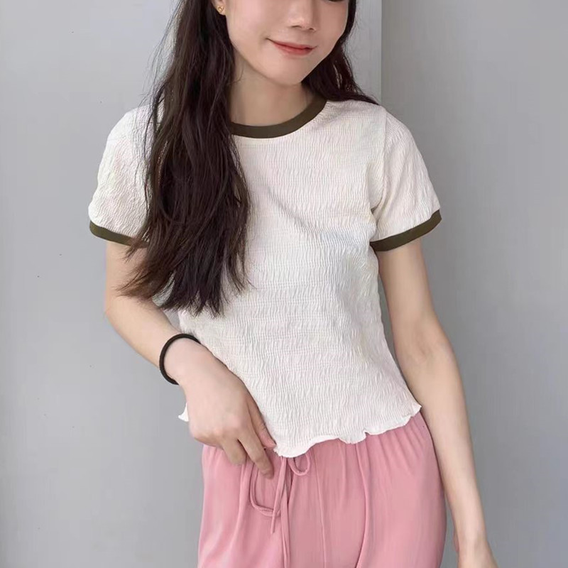 實拍新款短袖t恤女韓版百搭拼接圓領上衣女學生ins半袖體恤打底潮