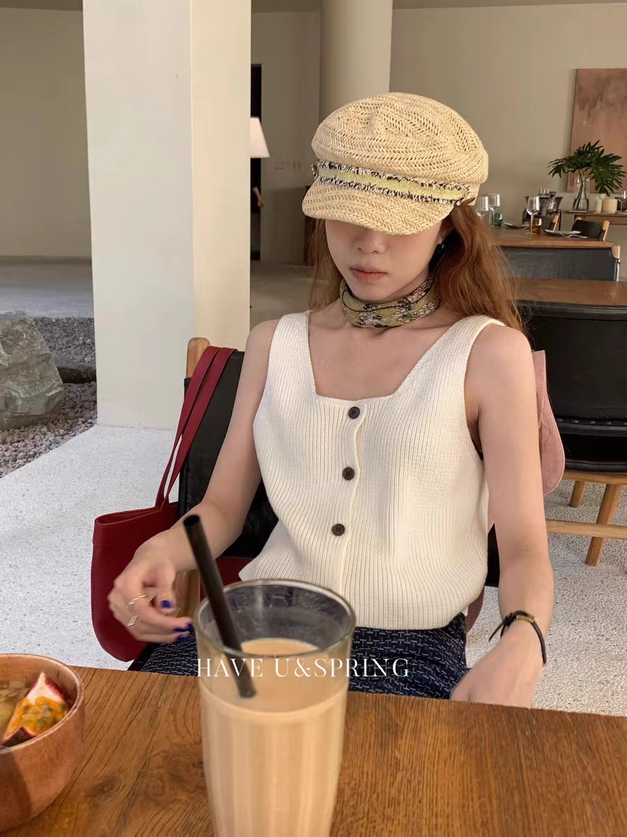 HAVE U自留推薦高級感淨色針織馬甲背心女疊穿高彈力寬鬆軟糯上衣