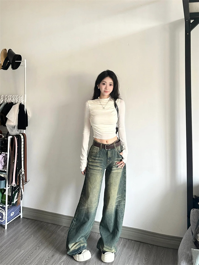 小眾設計時尚百搭高質感春夏牛仔褲簡約辣妹牛仔直筒褲