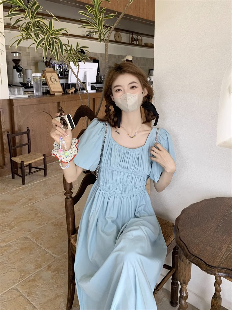2024年夏季新款高級感小眾別致連衣裙女裝氣質收腰顯瘦過膝長裙子