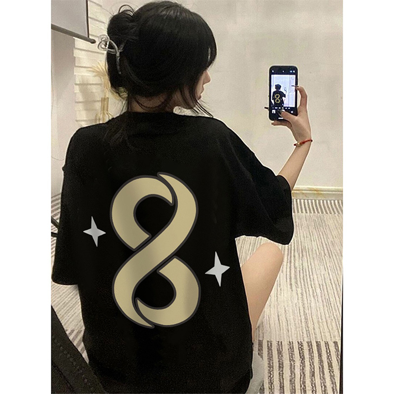 2024美式復古ins短袖t恤女潮牌設計感小眾休閒打底衫情侶