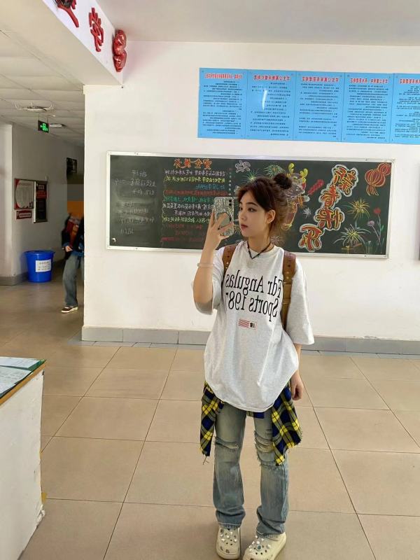 高質量純棉220克精梳緊密手感好直播品質前印花短袖t恤女