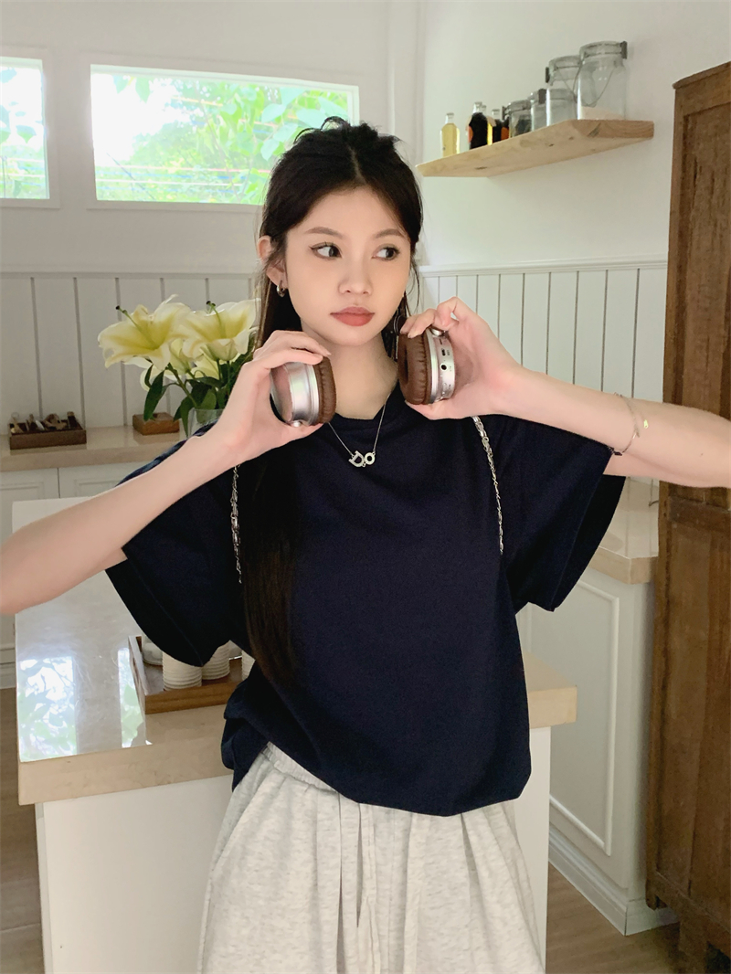 Real shot Summer simple round neck basic flying sleeves versatile short-sleeved T-shirt tops for women
