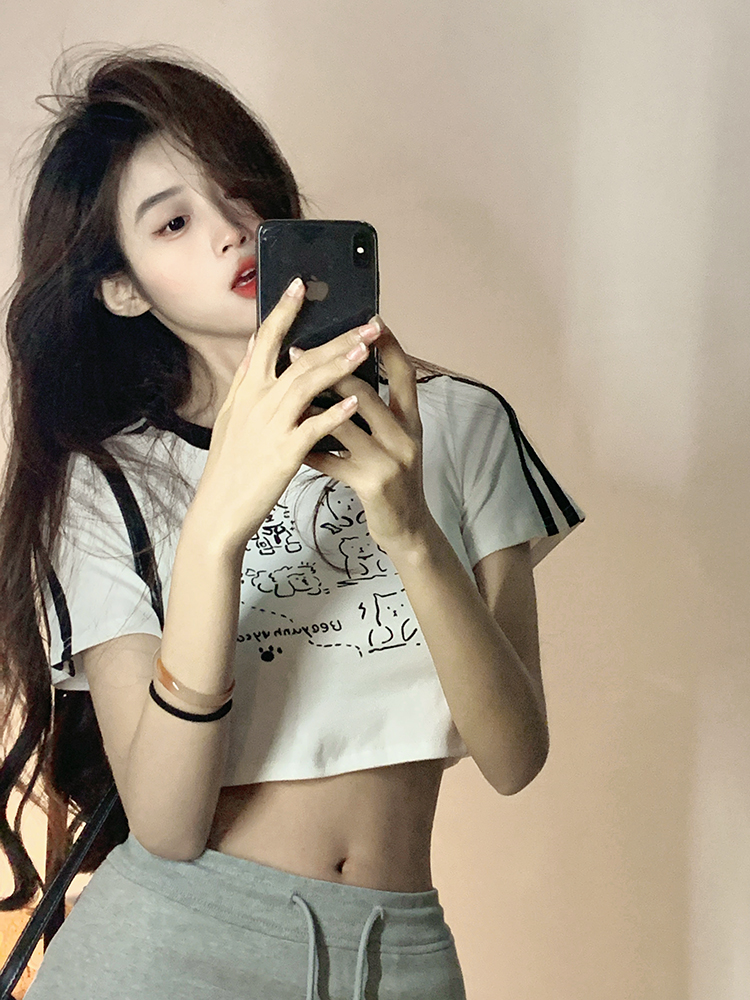 原創~實拍~印花設計感小眾顯瘦修身短袖T恤女夏
