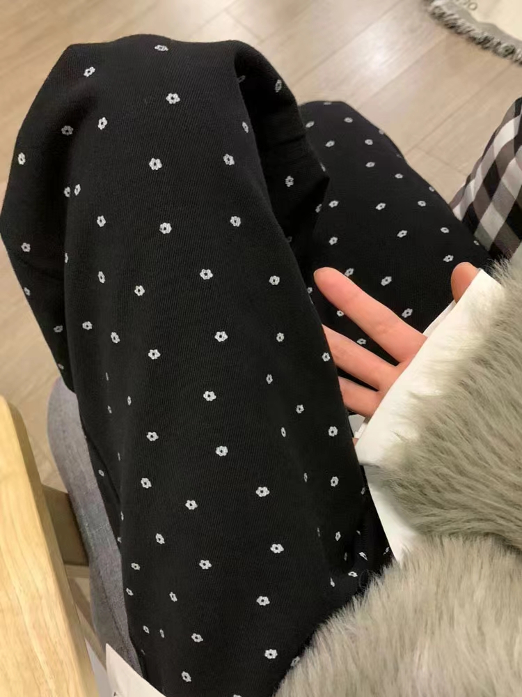 碎花黑色直筒休閒褲女闊腿褲