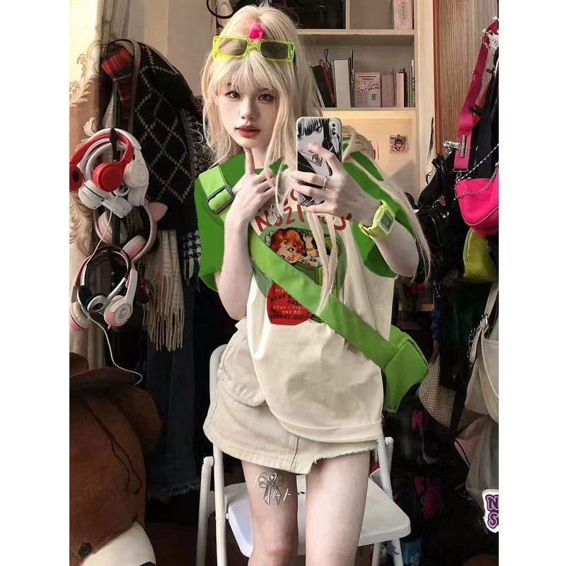純棉插肩後包 夏季寬鬆百搭正肩短袖女