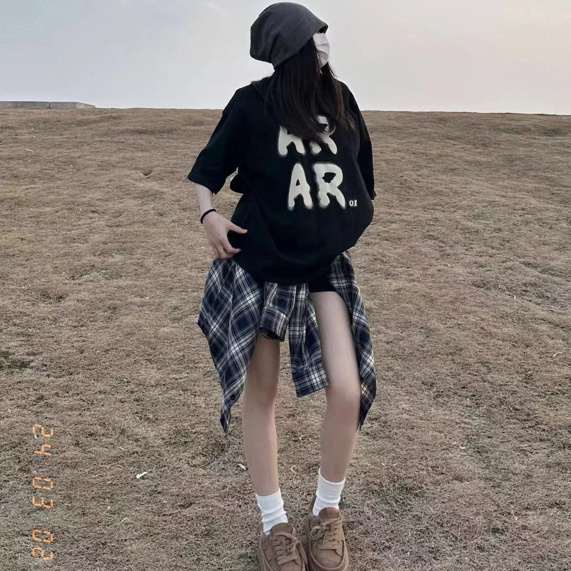 夏季酷鹽系格子襯衫御姐炸街美式復古高級感上衣三件套裝短褲女
