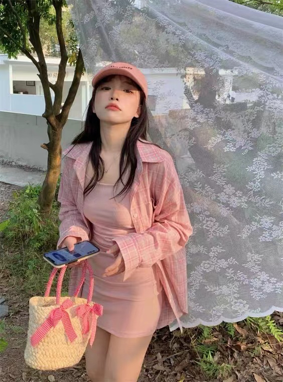 Polo領襯衫格子上衣女新款度假風別致設計感小眾百搭寬鬆防曬衣
