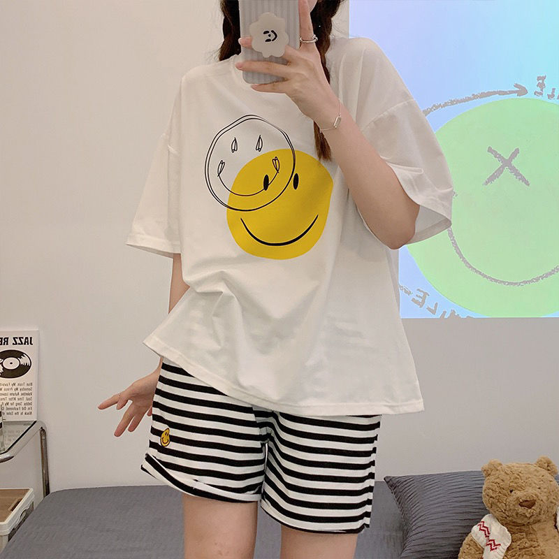 白色T恤女卡通印花學生短袖褲甜美上衣