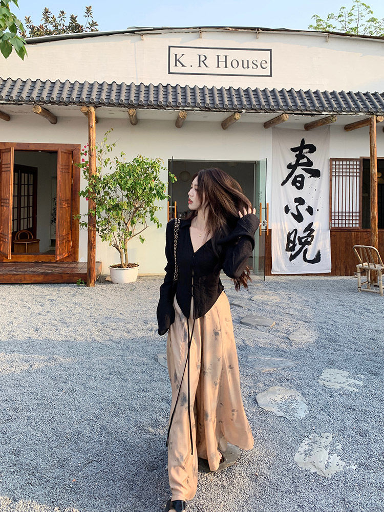 原版新中式國風套裝襯衫女裝春夏清冷系禪意氛圍感半身裙褲兩件套