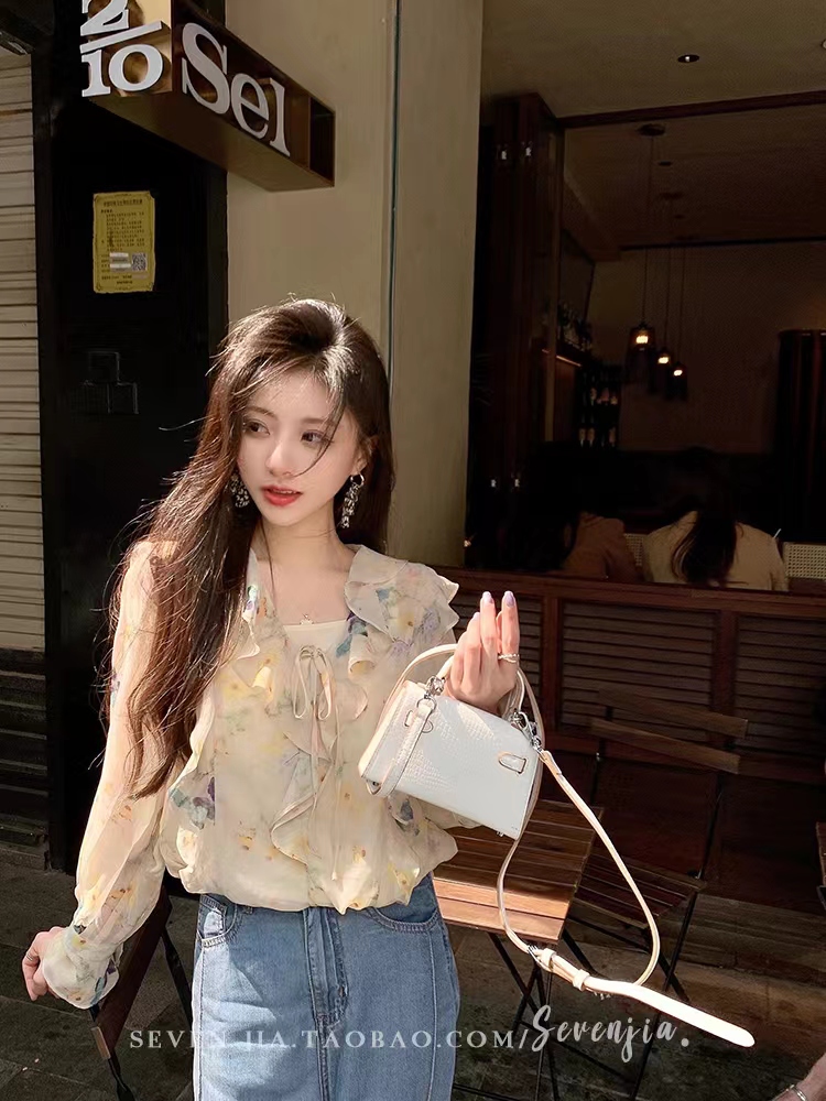 碎花襯衫女法式小眾高級感氣質小個子襯衣薄款長袖雪紡上衣