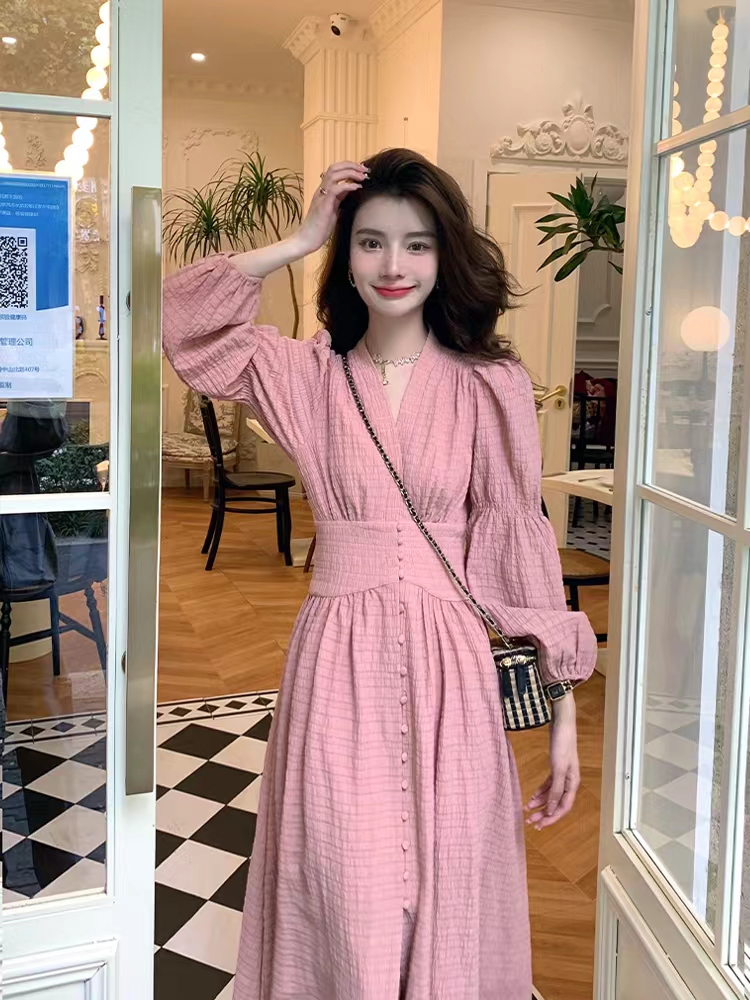 AMI NANA◆春季法式復古連衣裙絕美長袖仙女裙氣質打底裙禮服長裙