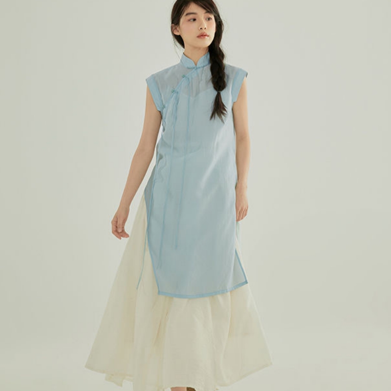 2024夏季中式國風復古文藝短袖上衣半身裙修身仙女度假裙兩件套女