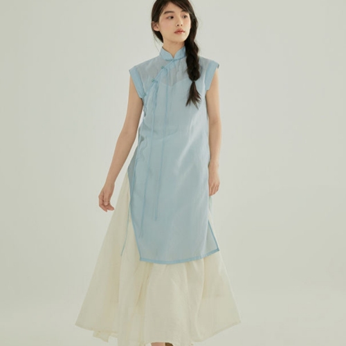 2024夏季中式国风复古文艺短袖上衣半身裙修身仙女度假裙两件套女