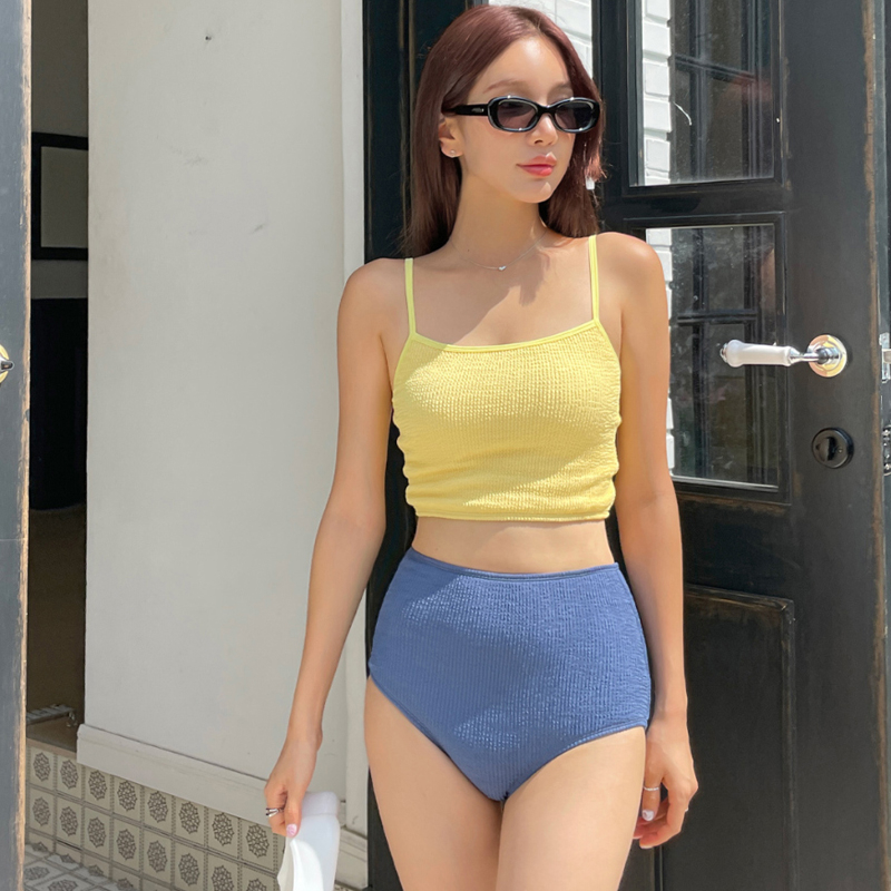 2024韓版新款撞色分體泳衣女性感露背運動吊帶比基尼仙女風bikini
