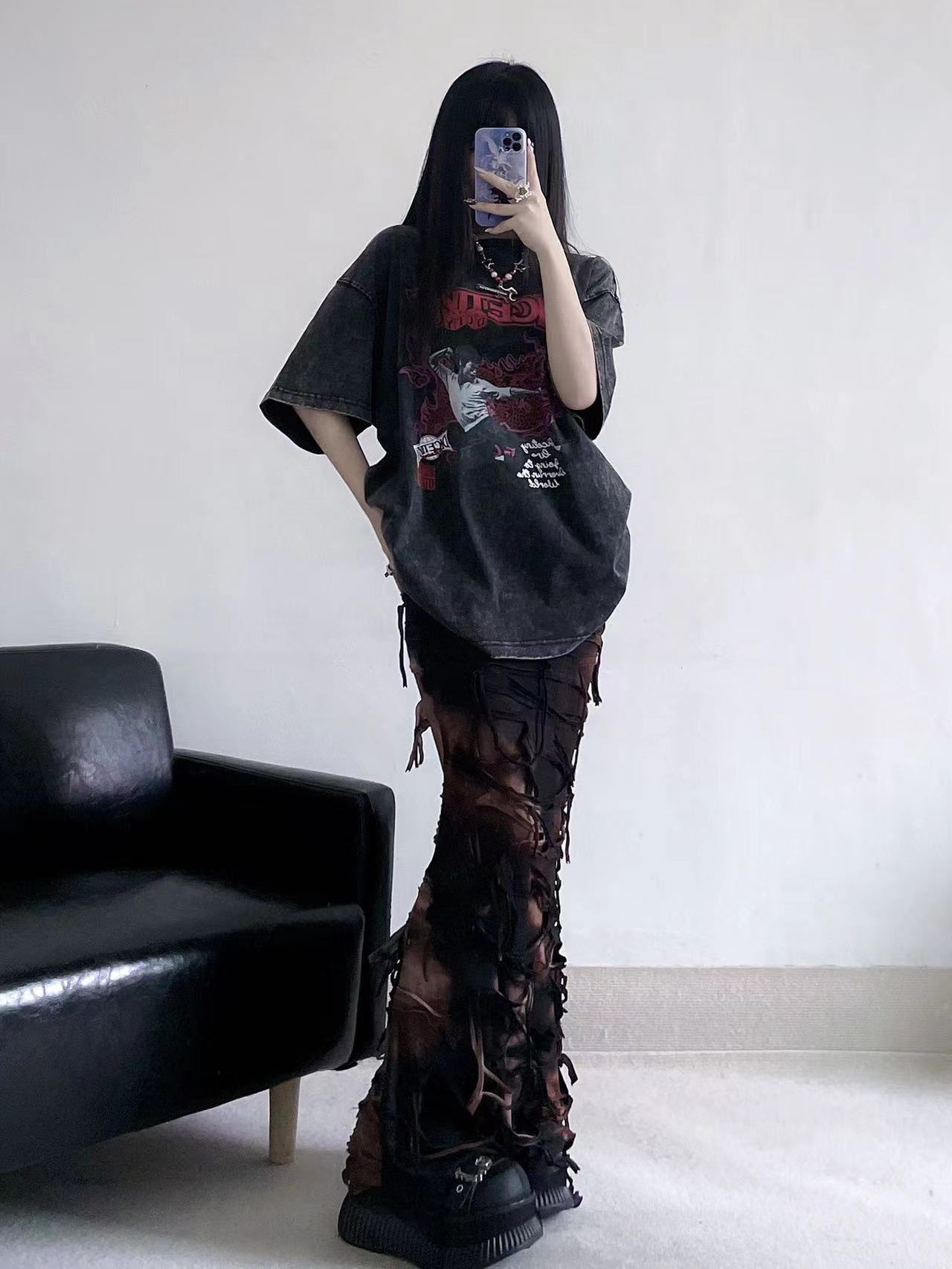 純棉230克21支精梳緊密直播品質水洗做舊 前 印花短袖T恤女